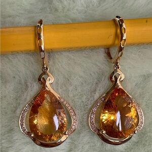 18K Yellow Gold Citrine & Diamond Earrings